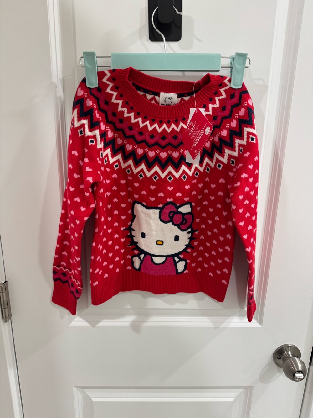 NWT Hello Kitty Red Fair Isle Winter Crewneck Sweater Size 6X Sanrio